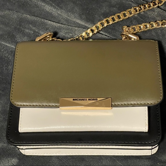 MICHAEL Michael Kors Handbags - Black Green and White Michael Kors mini with adjustable gold chain. Like new